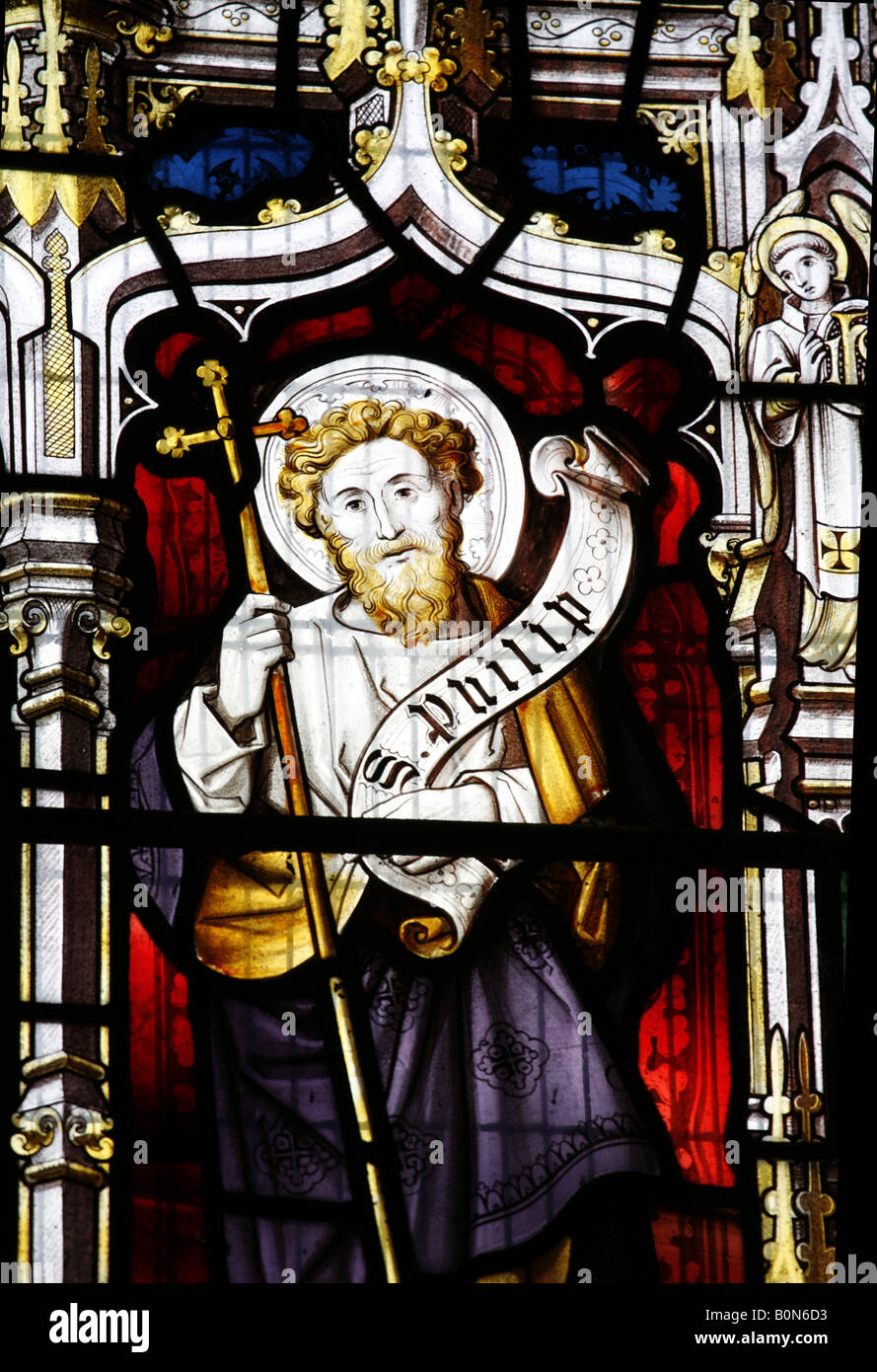 Stained Glass Window Depicting Saint Philip St Fabian St Sebastian Church Woodbastwick Norfolk Stock Photo