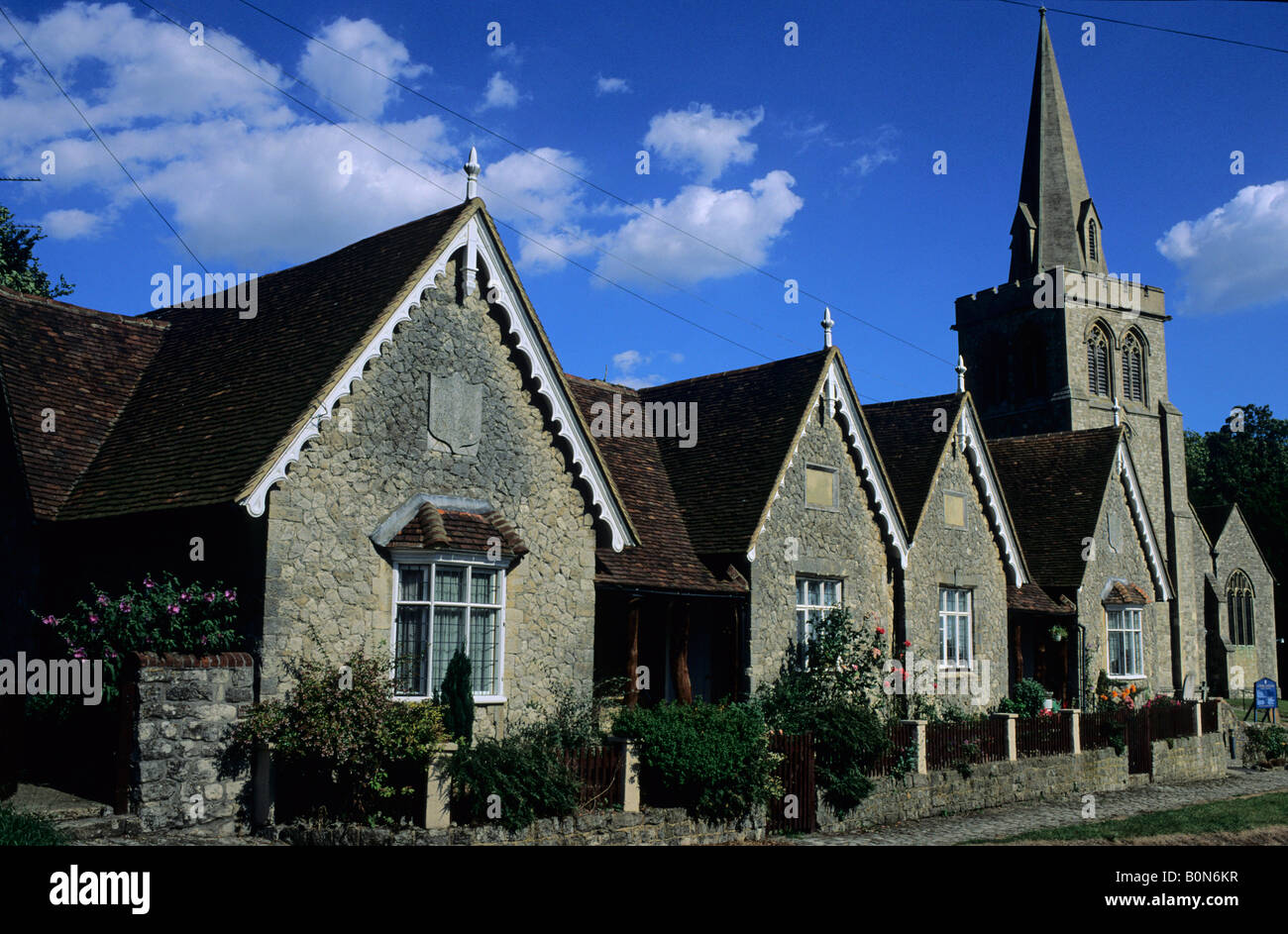 Linton Park Almshouses and Church, Linton near Maidstone, Kent, England, UK Stock Photo