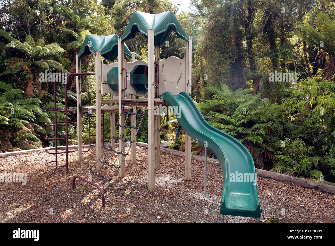 childrens playground on a campsite in new zealand Stock Photo Alamy