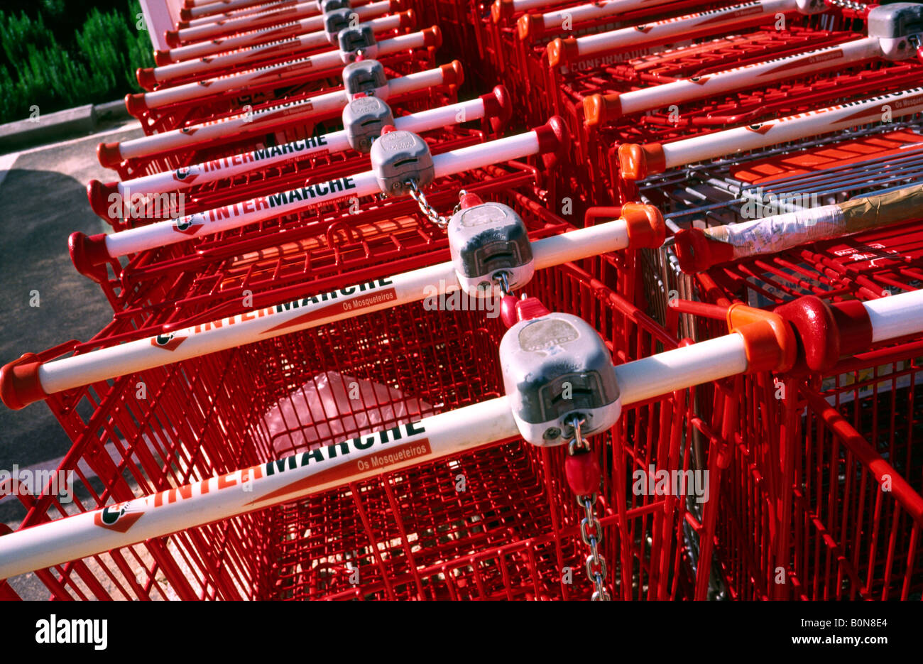 Oct 23, 2003 - Shopping trolleys outside Intermarche supermarket in the Portugese town of Lagos. Stock Photo