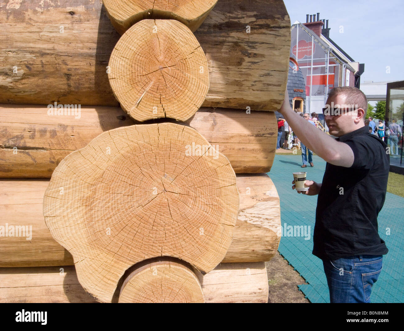 Close Up Wood Grain Of Log Cabin Part Of The Outdoor Exhibition
