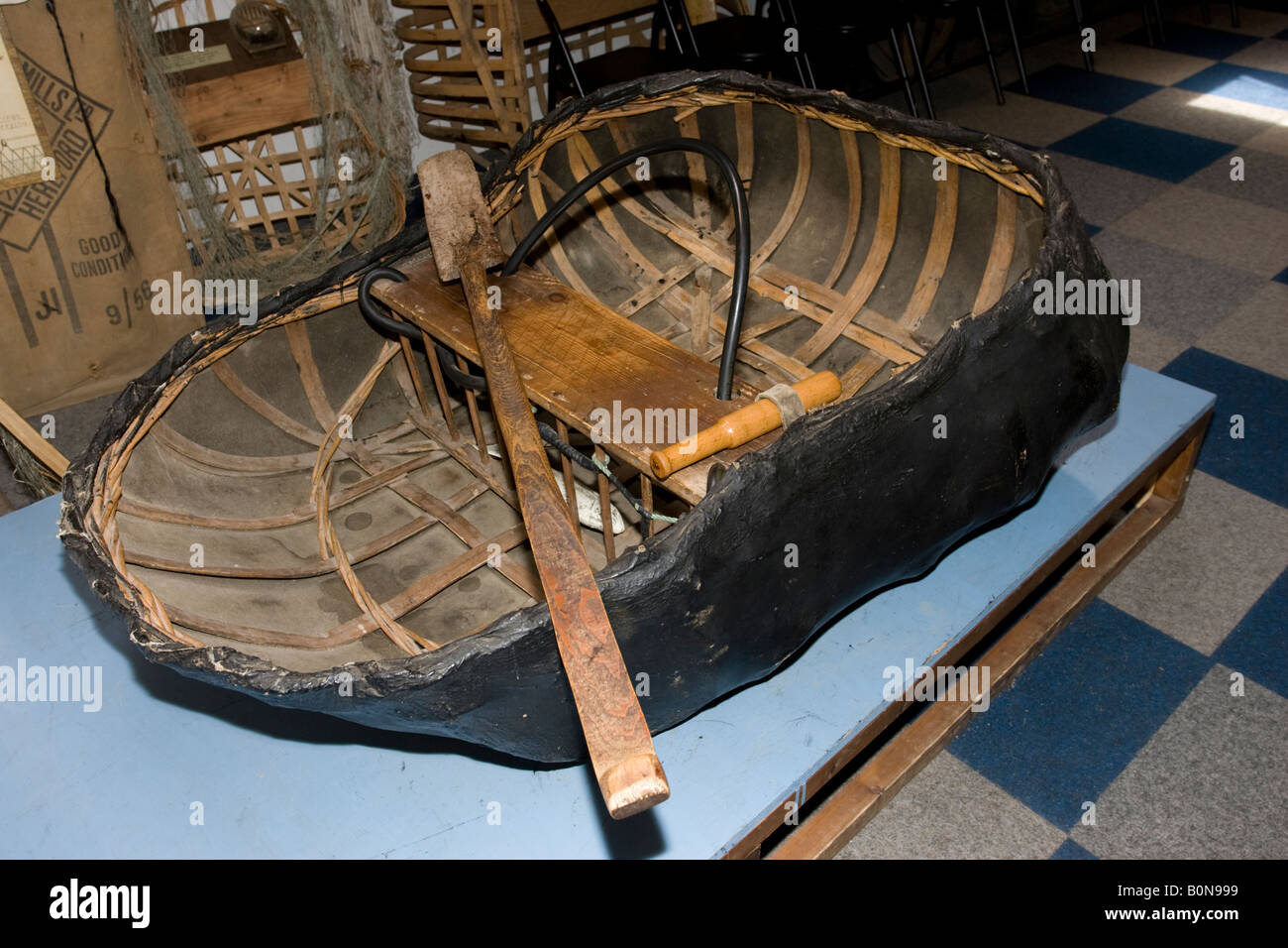 Coracle at National Coracle Centre Cenarth Falls Cardigan Wales UK Stock Photo