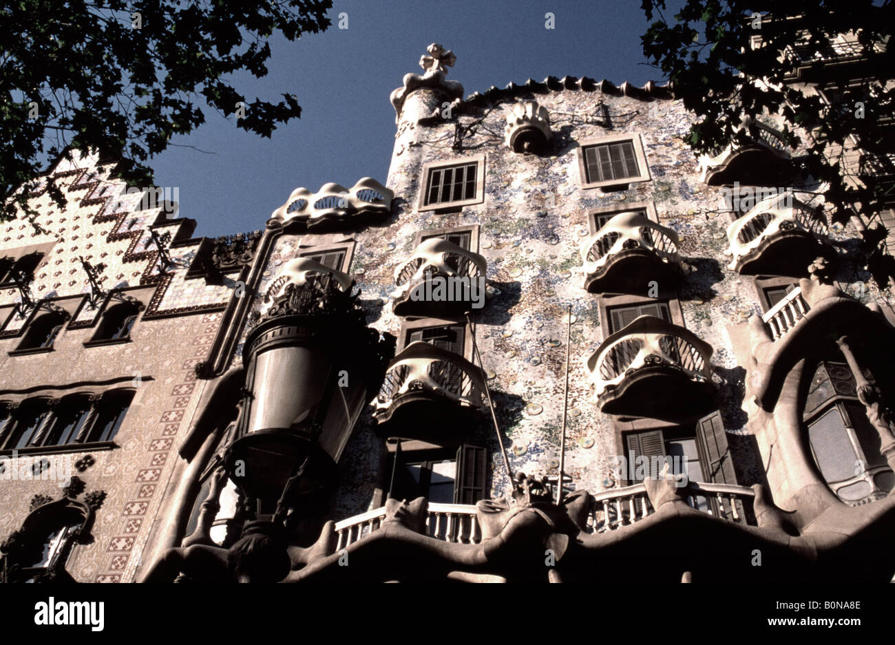 Houses designed by Antoni Gaudi in Paseo de Gracia Barcelona Spain Stock Photo