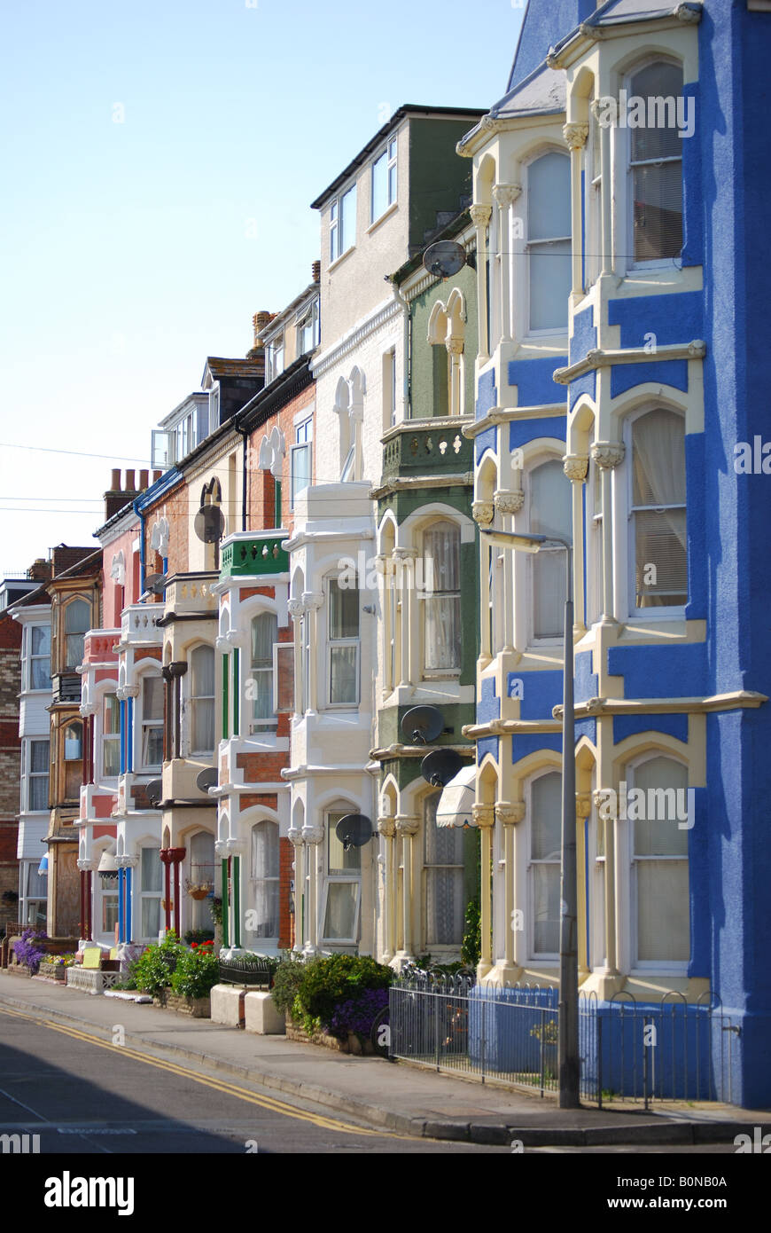 Row of terraced houses, Lennox Street, Weymouth, Dorset, England, United Kingdom Stock Photo