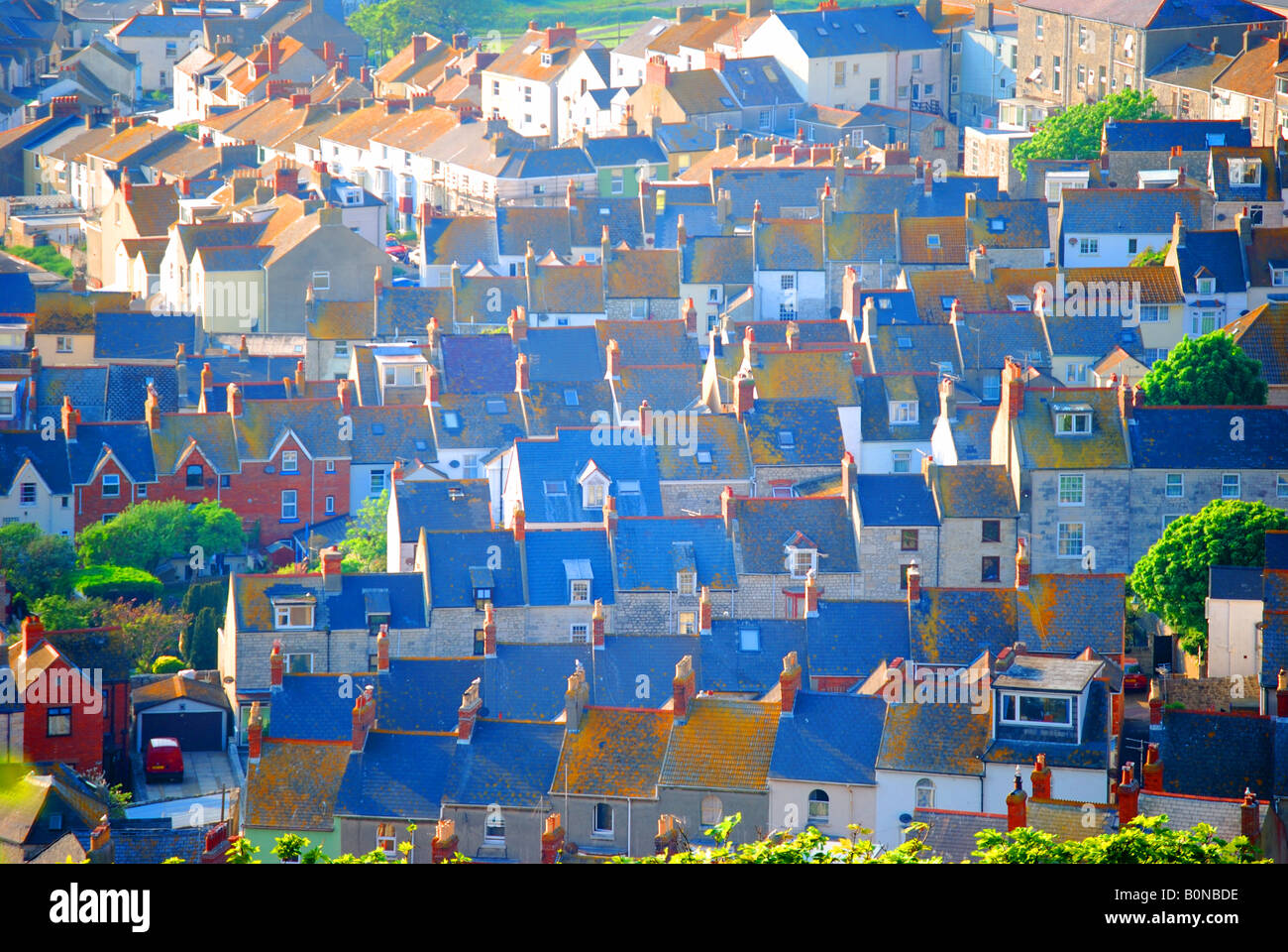 Aerial view of village, Fortuneswell, Isle of Portland, Dorset, England