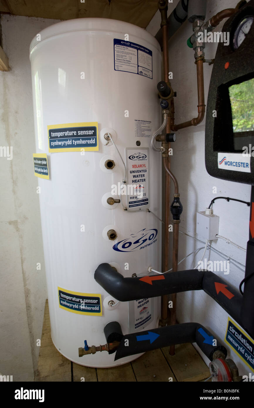 Insulated solar hot water tank solar thermal store Centre for Alternative  Technology Machynlleth Wales UK Stock Photo - Alamy