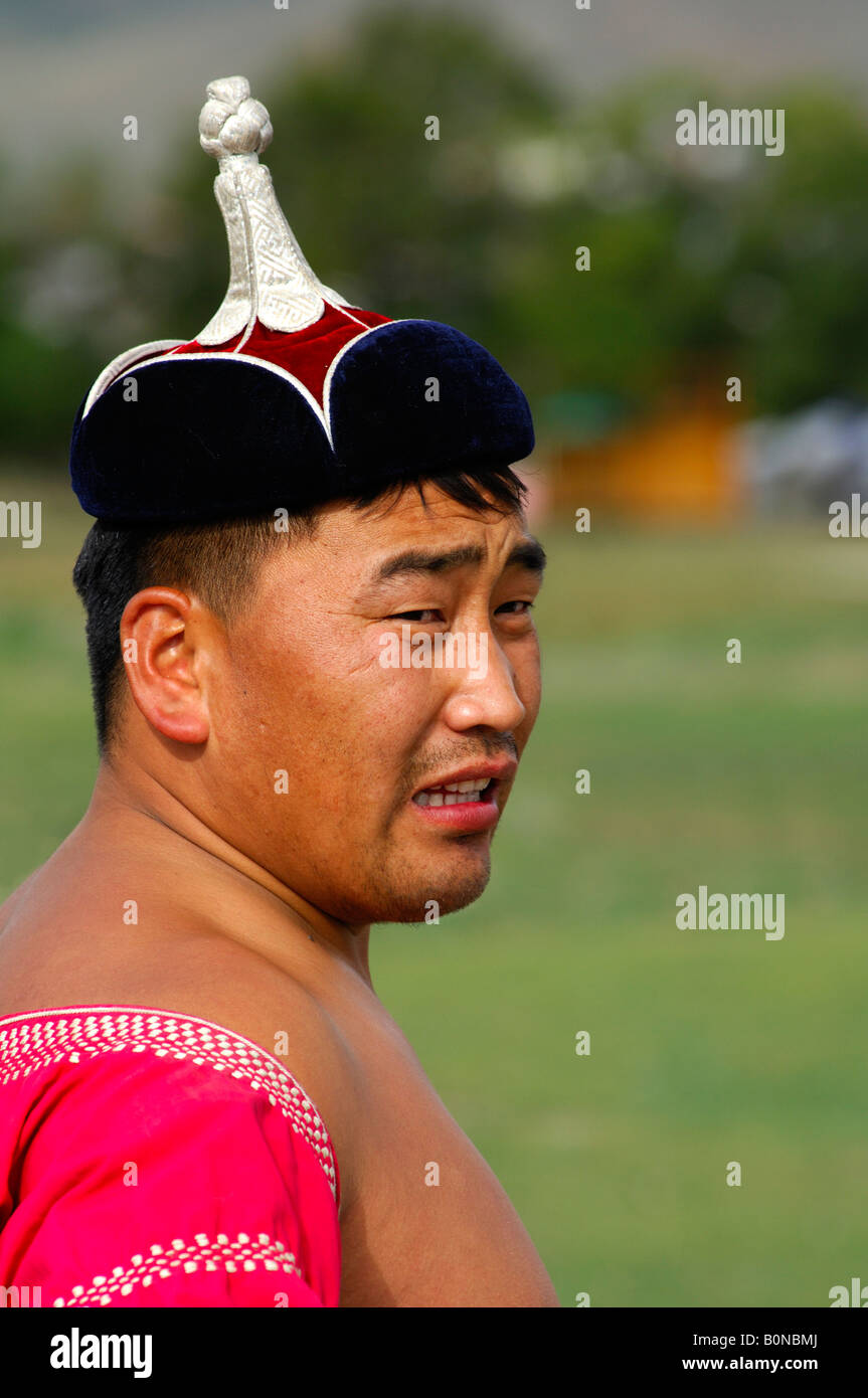 Portrait of a traditional Mongolian wrestler, Ulaanbaatar, Mongolia Stock Photo