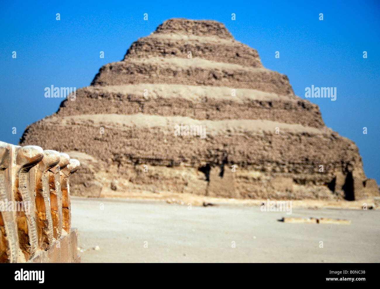 Statues of snakes at the Step Pyramid at Saqqara outside Cairo Egypt