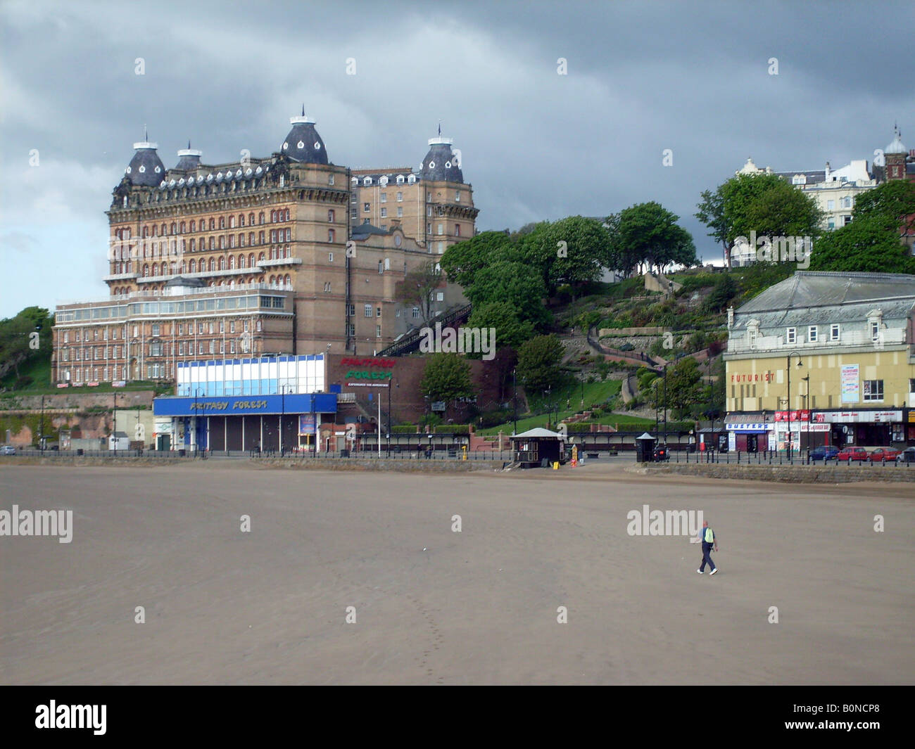 Grand Hotel and South Bay beach, Scarborough, North Yorkshire, England Stock Photo