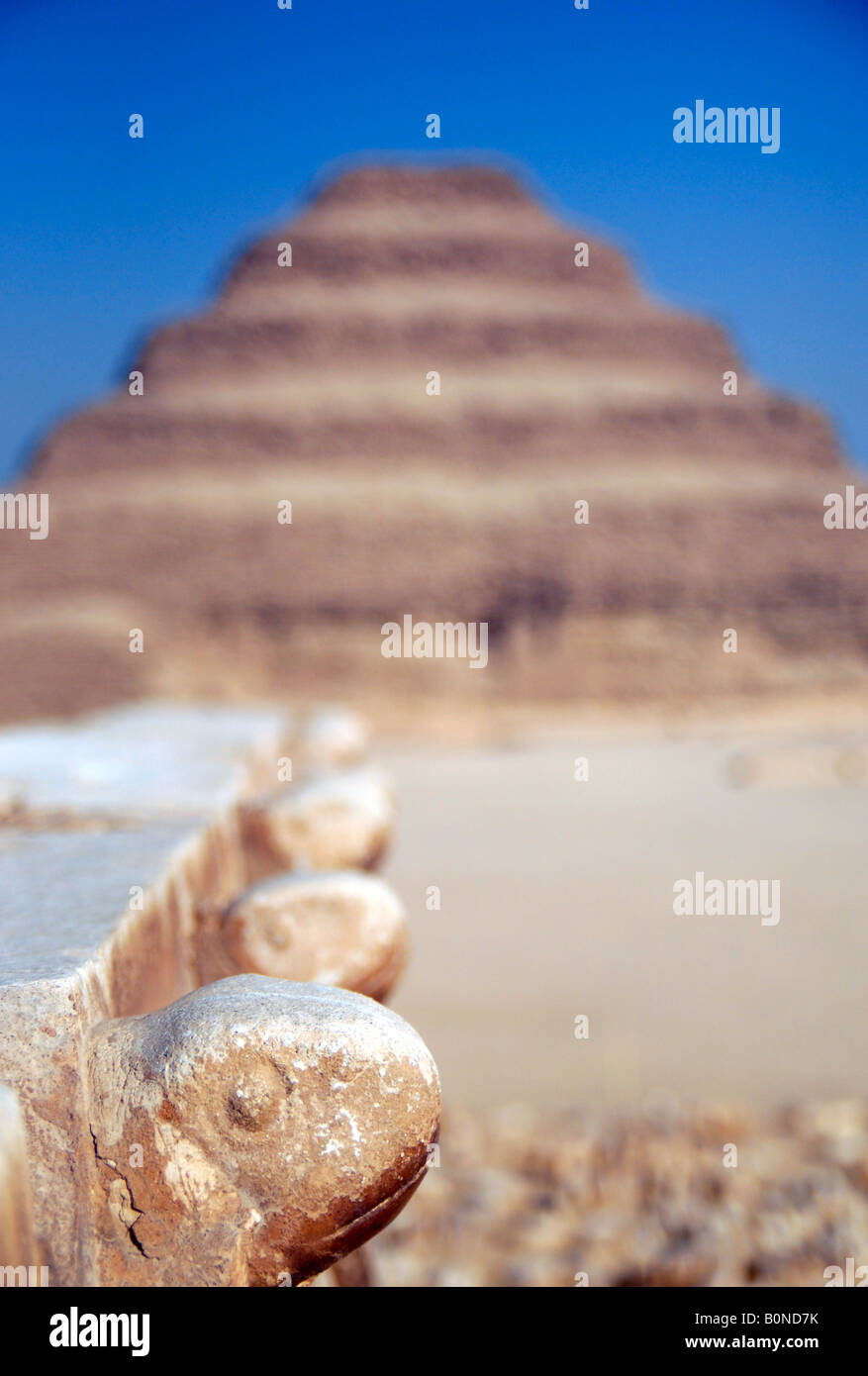 Statues of snakes at the Step Pyramid at Saqqara outside Cairo Egypt