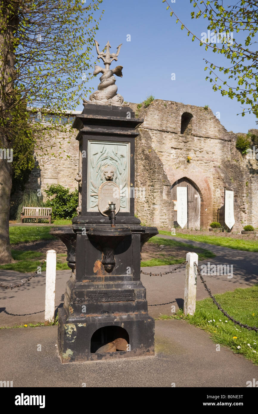 Ludlow Shropshire England UK Old hygienic drinking water fountain outside castle wall Stock
