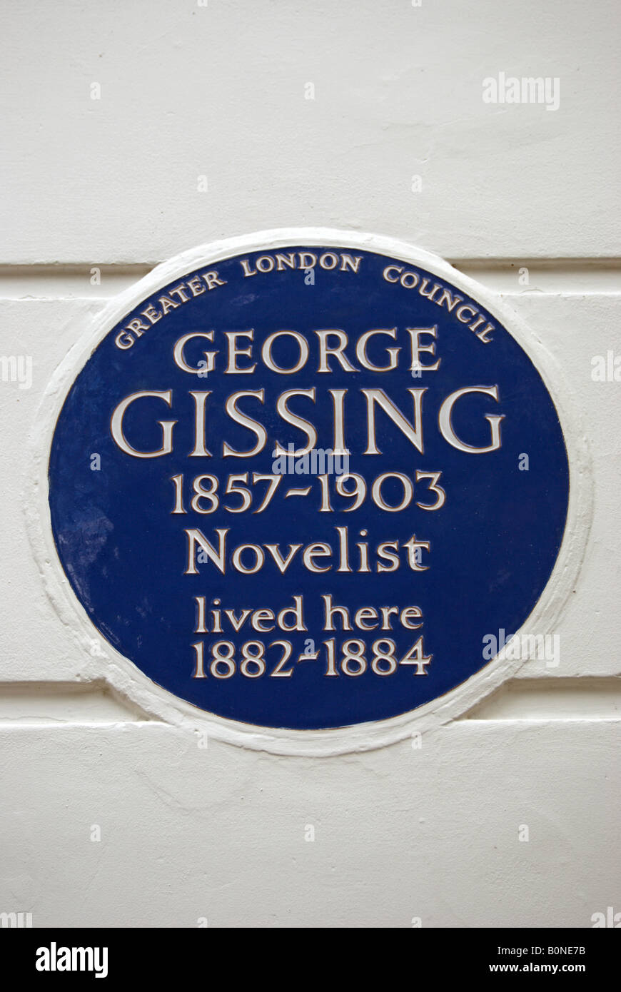 greater london council blue plaque marking a former home of novelist george gissing, in oakley gardens, chelsea , london Stock Photo