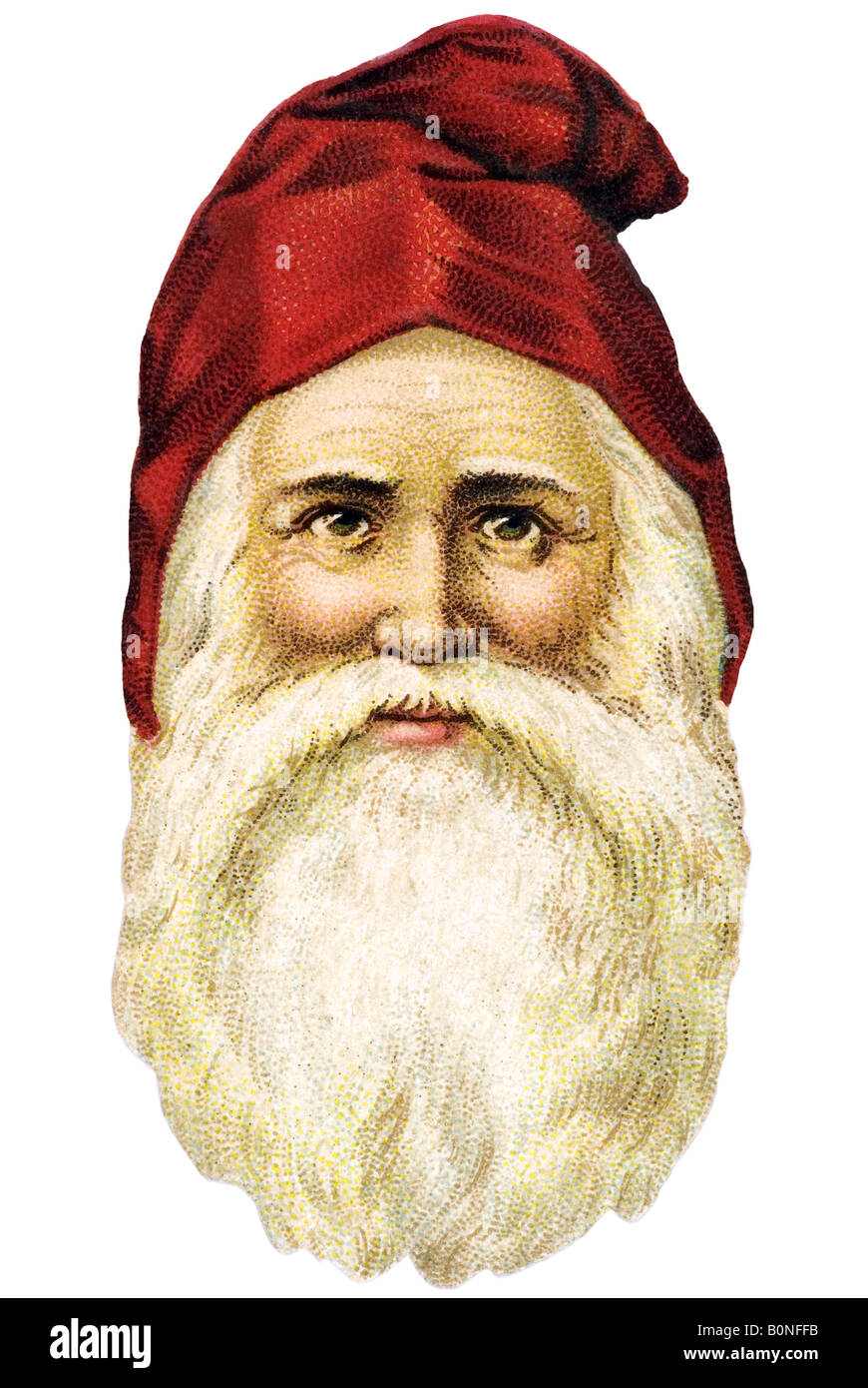 old fashioned Father Christmas red cap and big white beard 19th century Germany Stock Photo