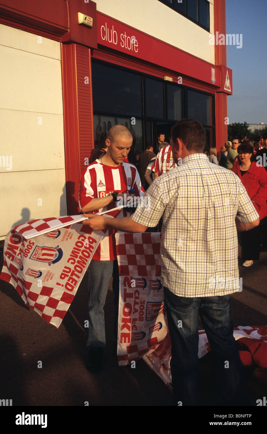 Stoke City Fan Buying Merchandise Outside Club Store Stock Photo