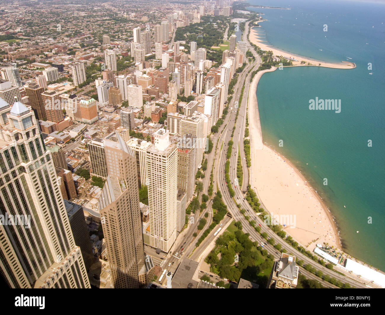 View from John Hancock Center Lake Michigan Chicago Illinois USA Stock