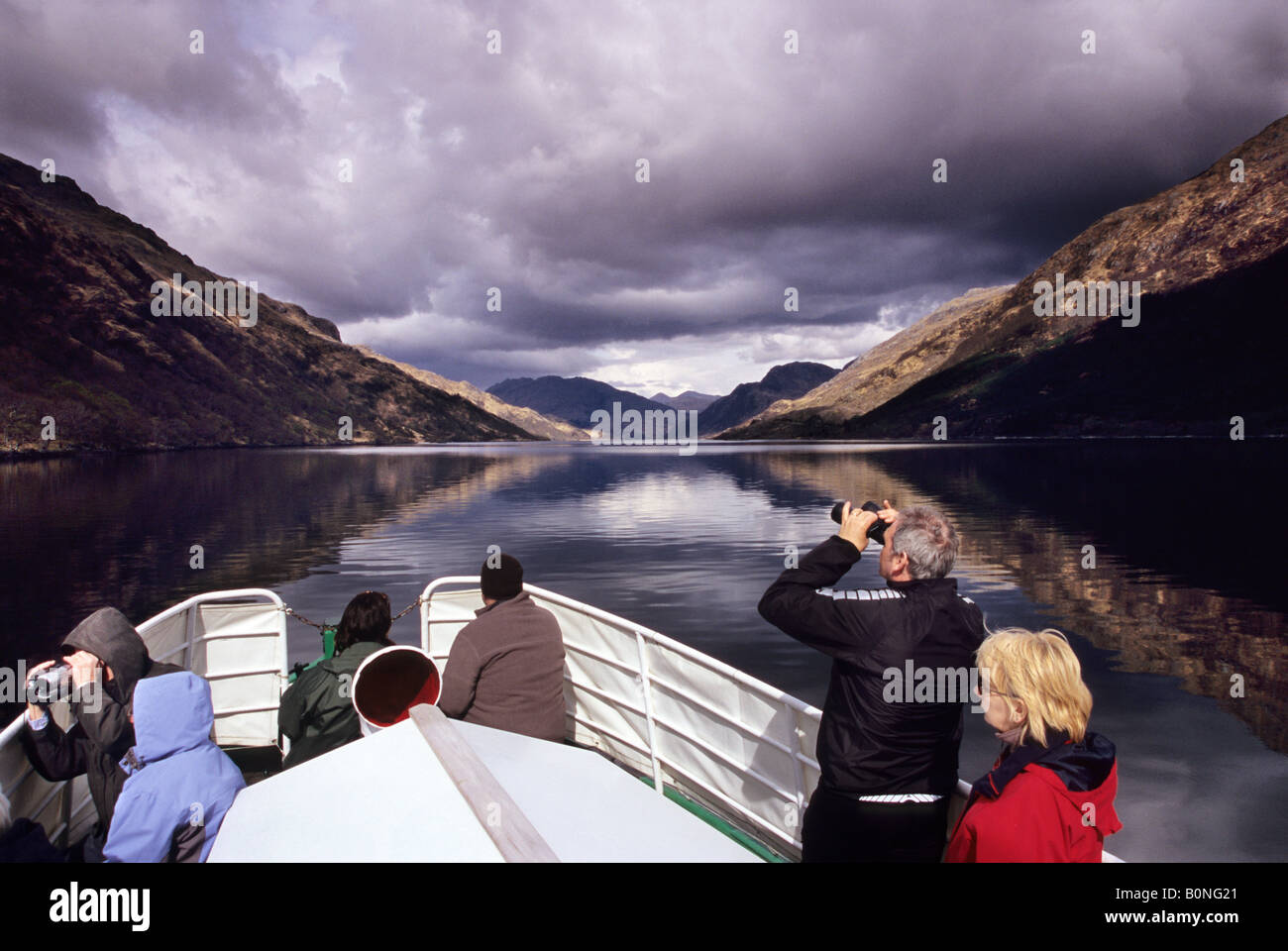Wildlife viewing boat trip, Loch Shiel, Glenfinnan, Scotland Stock Photo