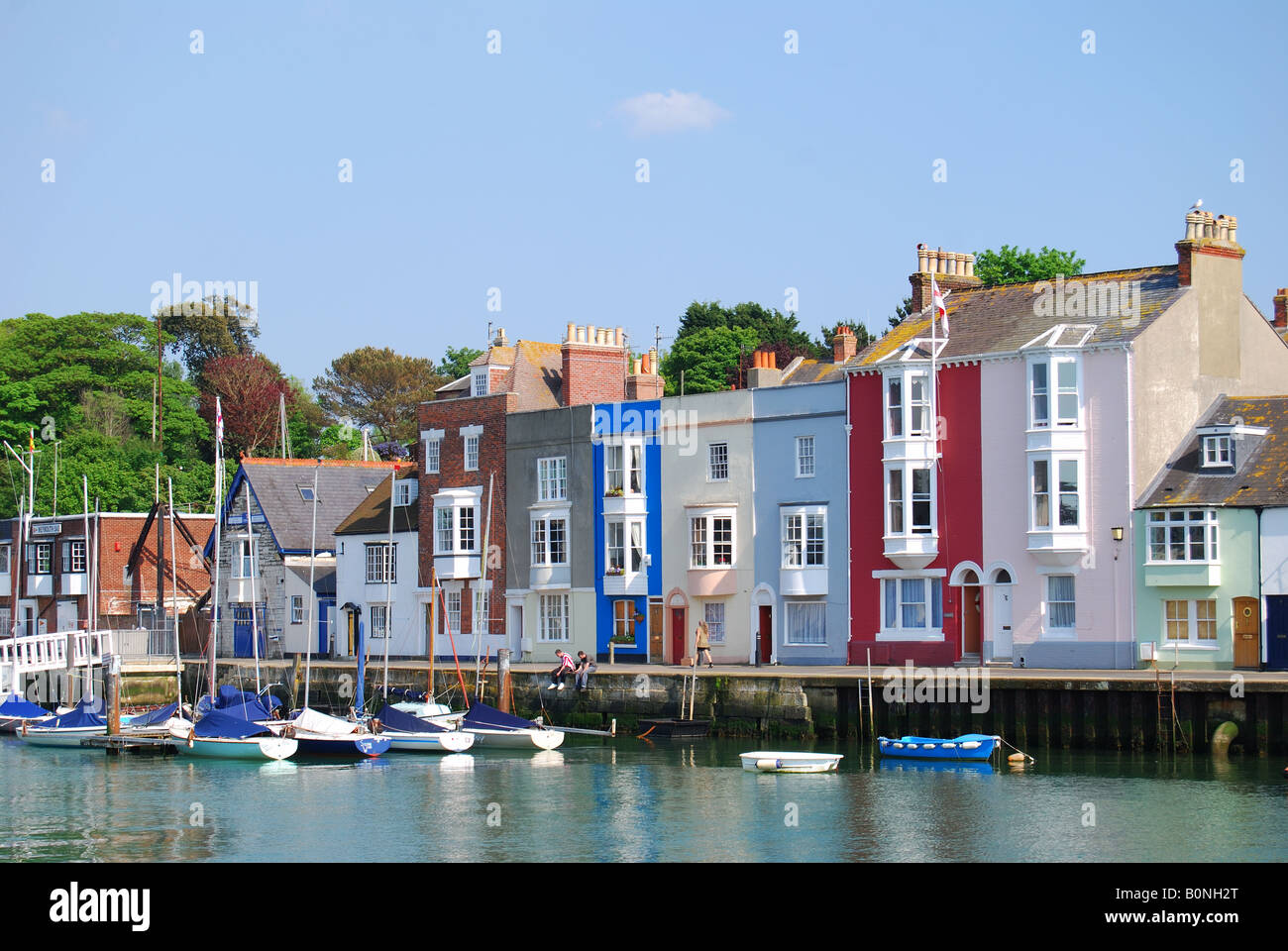 Colourful houses on quayside, Weymouth Harbour, Weymouth, Dorset, England, United Kingdom Stock