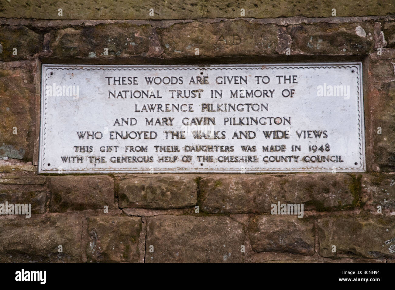 Dedication plaque at Alderley Edge. Cheshire UK. Stock Photo