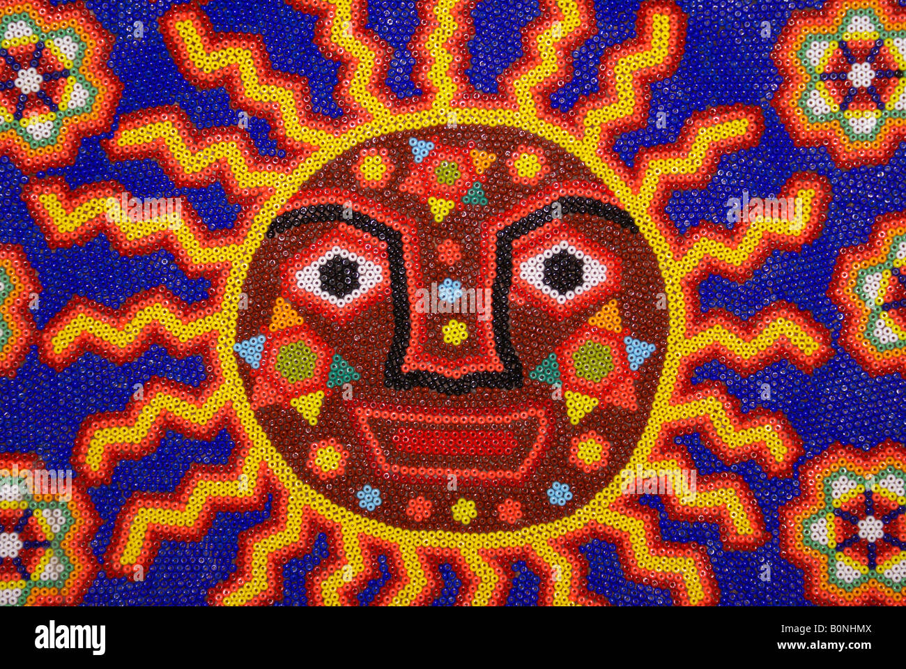 Huichol bead work painting, Mexico Stock Photo