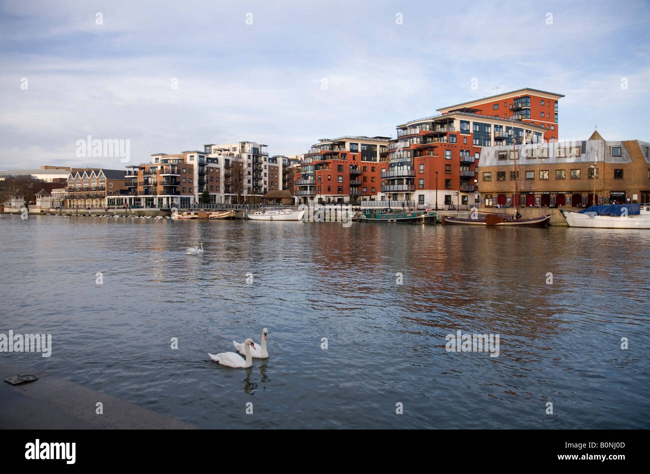 Riverside development on the River Thames at Kingston, Surrey Stock