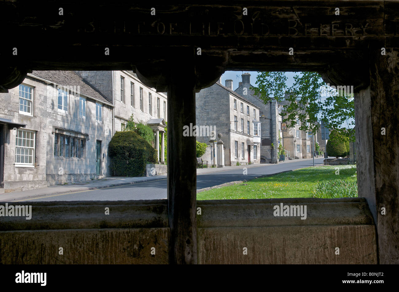 High Street Painswick in the Cotswolds looking out from the lychgate