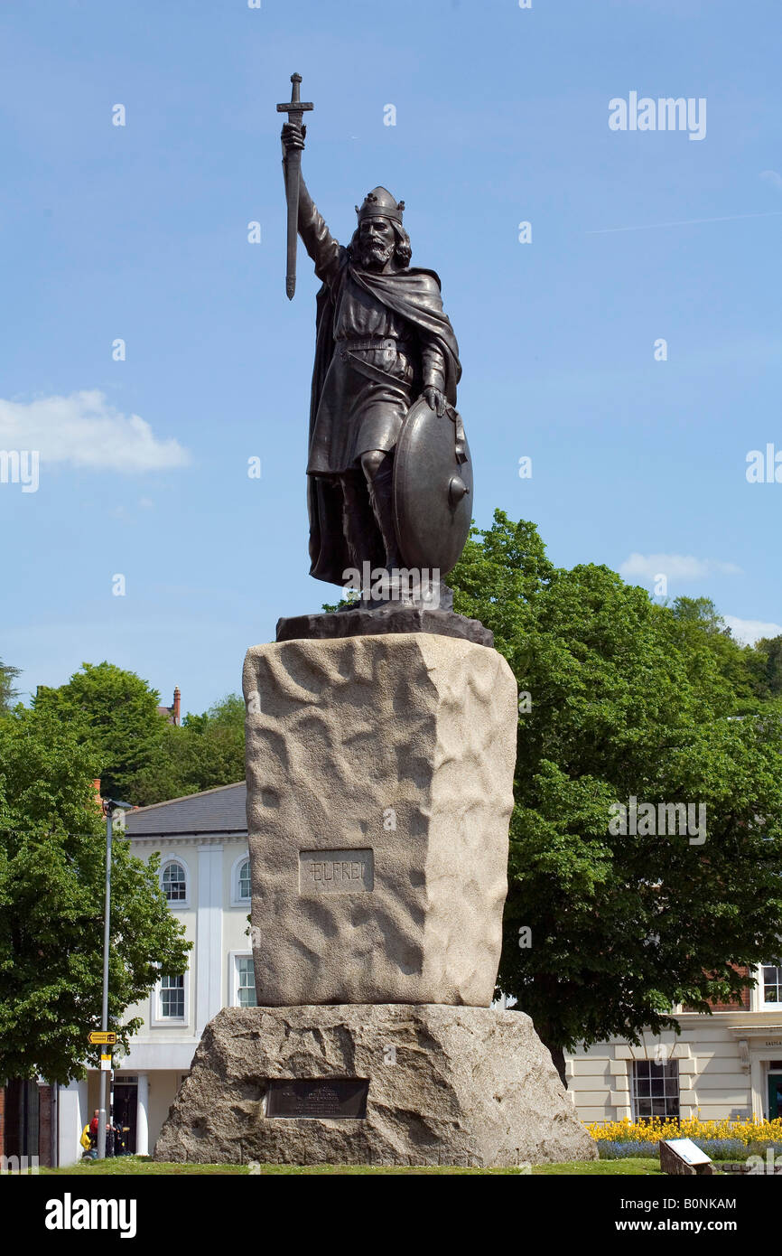 Statue of West Saxons King Alfred AD 871 899 at the City of Winchester in Hampshire UK Stock Photo
