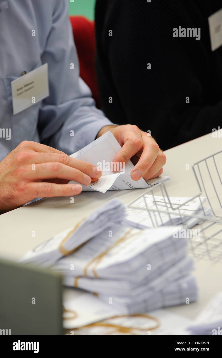 Voting slips are verified before being counted after a UK local election Stock Photo
