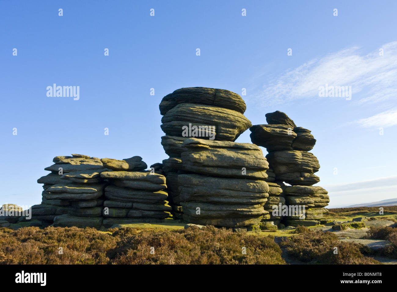 The Wheel Stones, sometimes called the Coach and Horses on the hillside above Ladybower reservoir Stock Photo