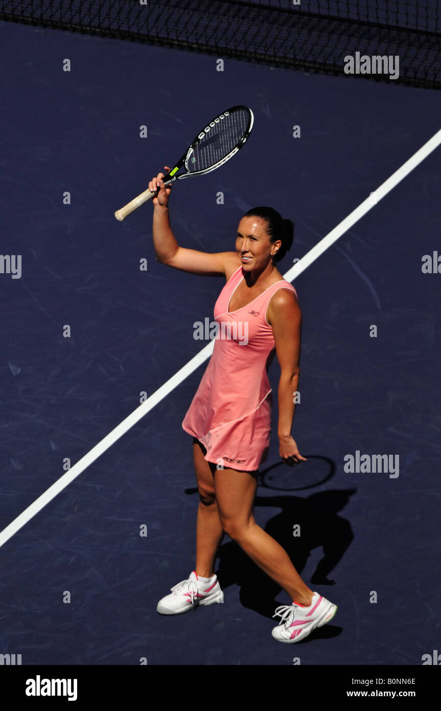 Jelena Jankovic waves to crowd after her victory over Ai Sugiyama at the 2008 Pacific Life Open, Indian Wells, California Stock Photo