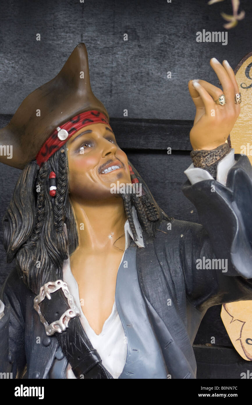 Lifesize model for sale of Johnny Depp as Captain Jack Sparrow in Pirates of the Caribbean. English junkshop item. Stock Photo