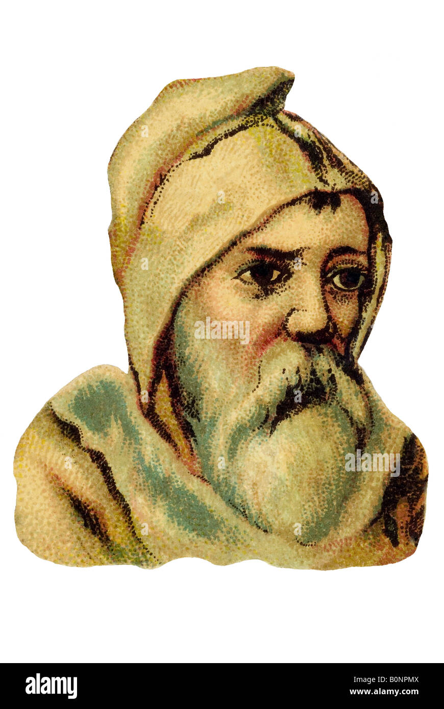 old fashioned Father Christmas brown cap white beard looking sad 19th century Germany Stock Photo