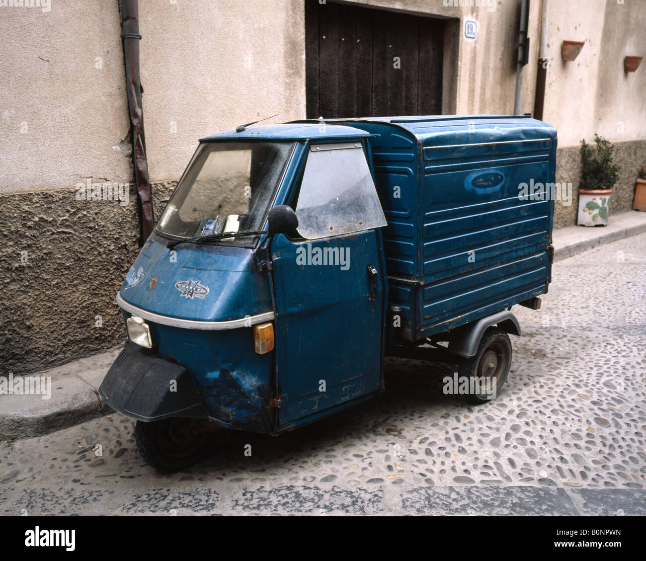 Piaggio APE, P50 van Cefalu Sicily Italy EU Stock Photo