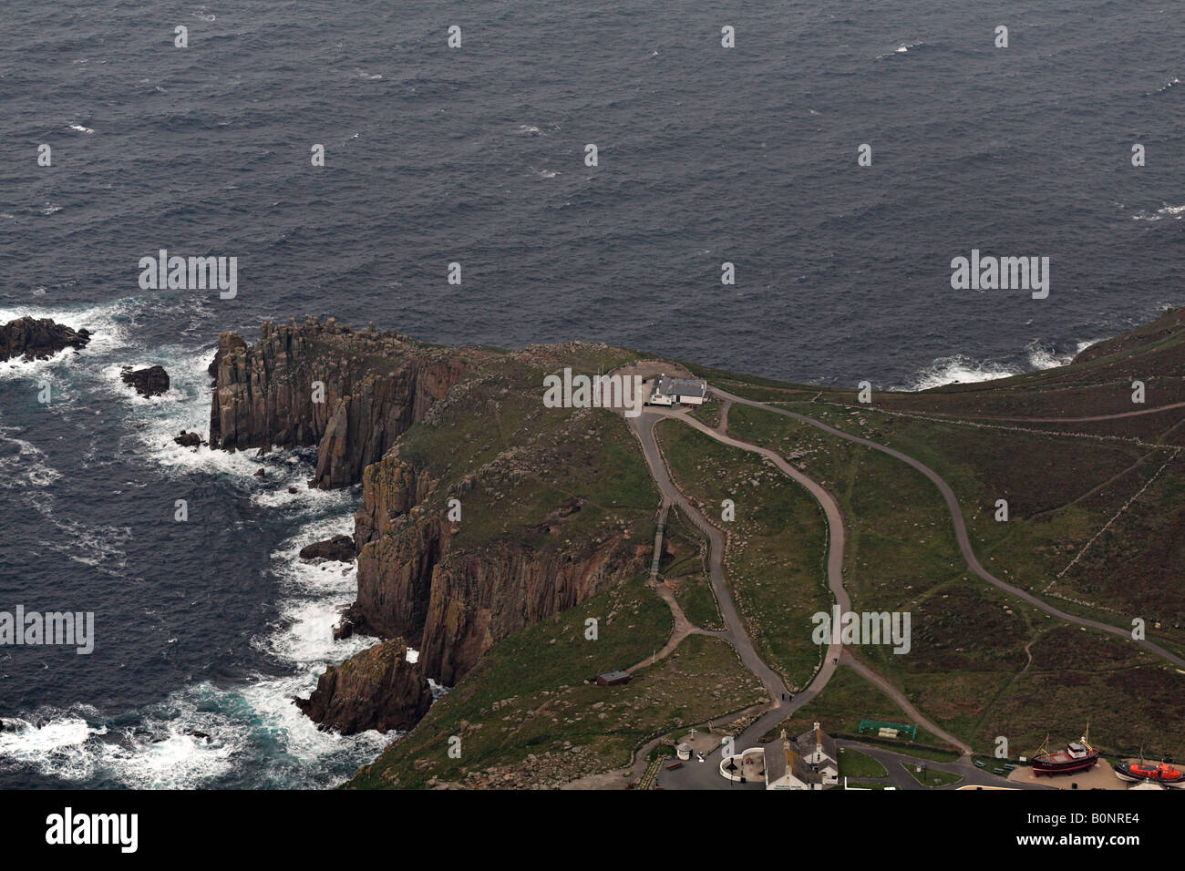 Lands End Aerial View taken from Isles of Scilly Helicopter Stock Photo