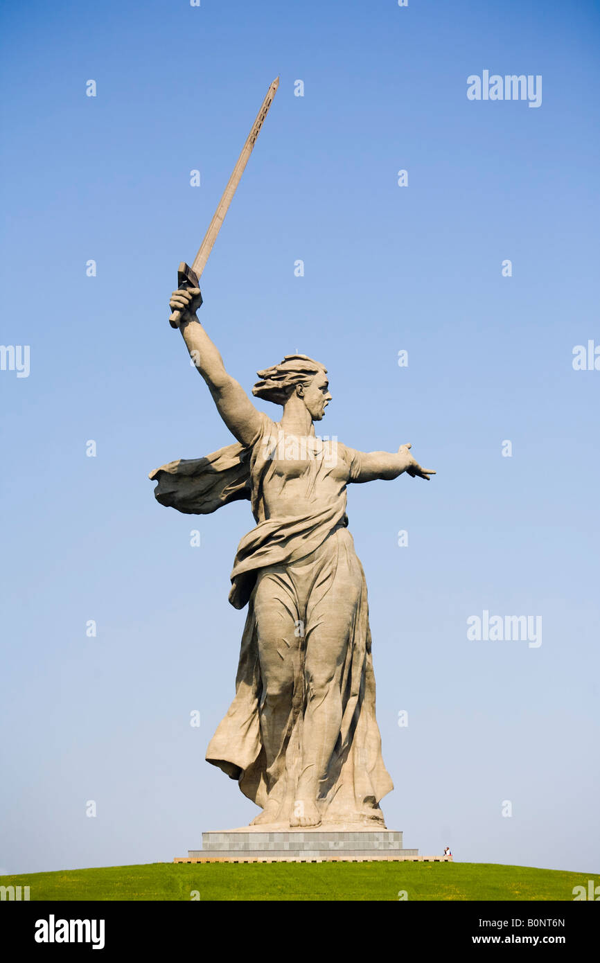 Motherland Calling statue on summit of Mamayev Kurgan, marking Red Army dead from the siege of Stalingrad, Volgograd, Russia Stock Photo