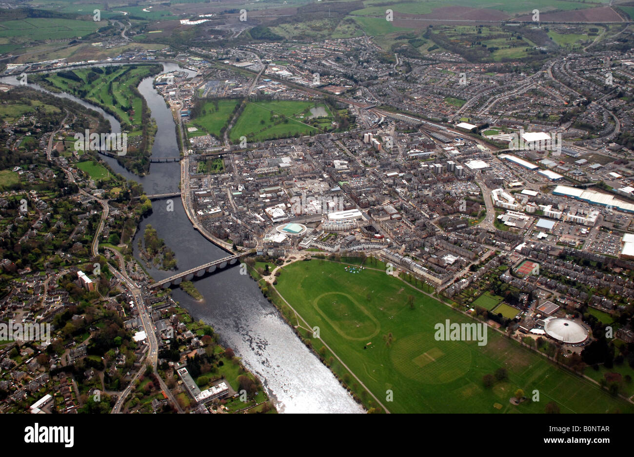 Aerial view of Perth, Scotland and the river Tay Stock Photo