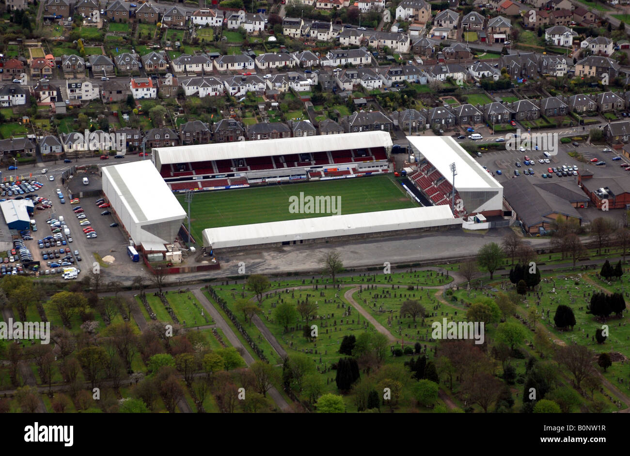 Aerial view of East End park Dunfermline football club in Dunfermline Scotland. Stock Photo