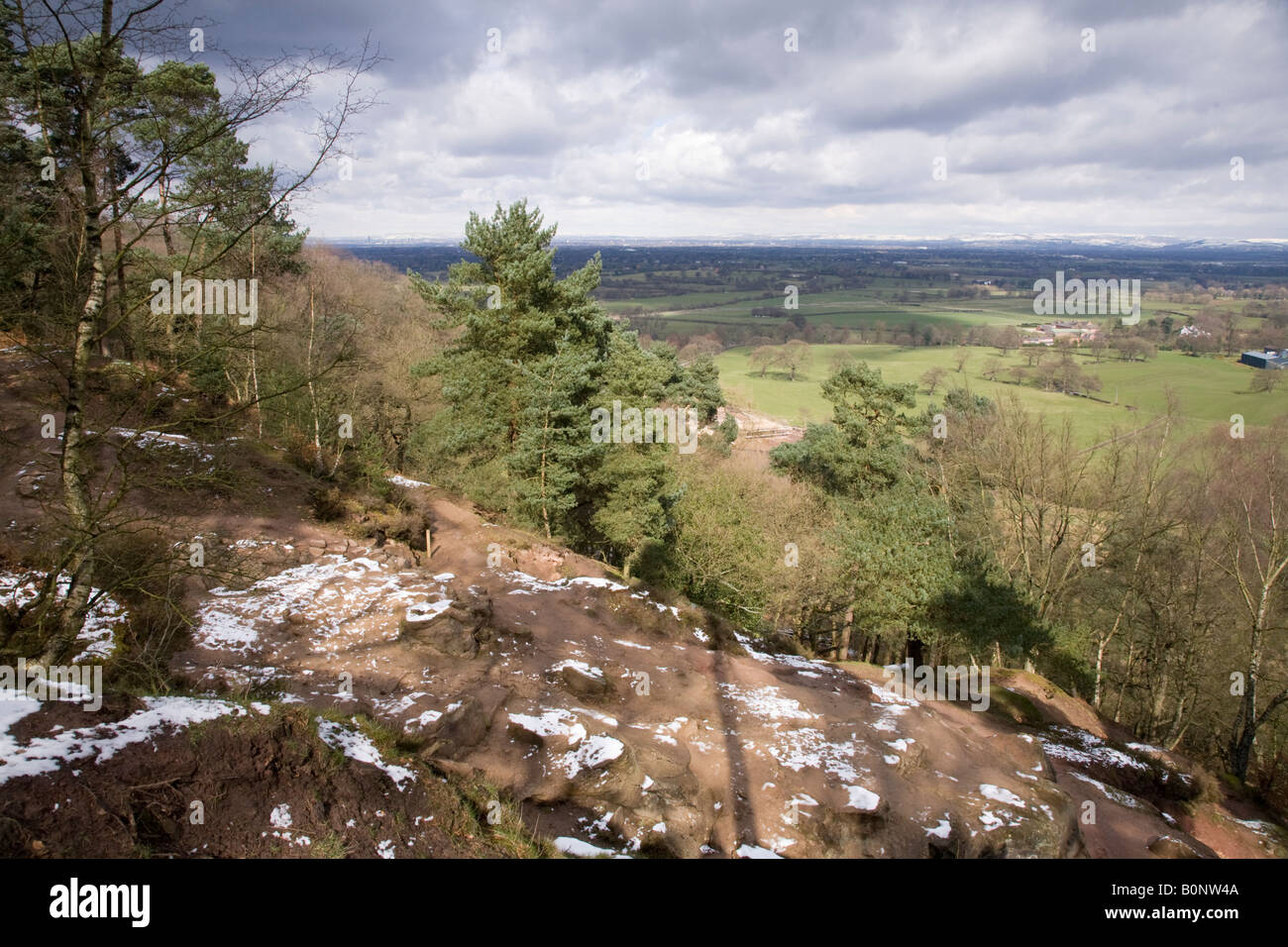 The view of the Alderley Edge and the Cheshire plain from Alderley Edge