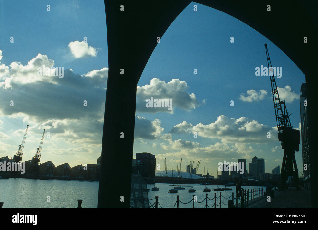 View of the Millennium Dome and Canary Wharf from the Royal Victoria ...