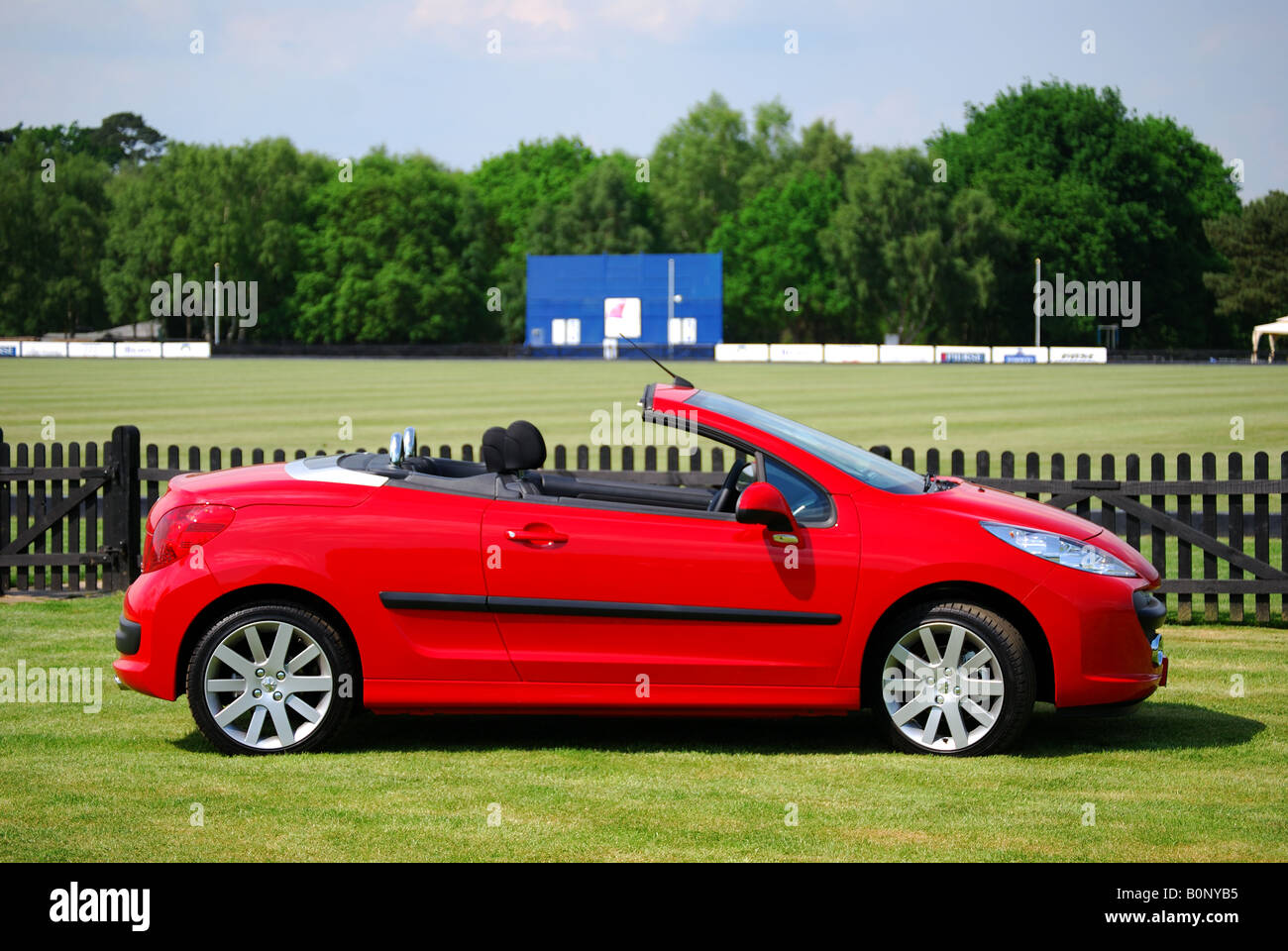 Peugeot 207CC 2008 model, convertible car, Guards Polo Ground, Windsor Great Park, Surrey, England, United Kingdom Stock Photo