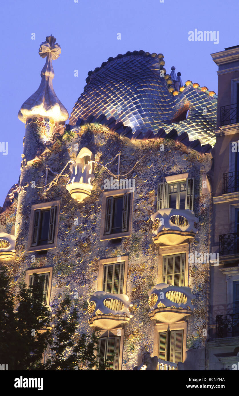 Antoni Gaudi's Casa Batllo at night Barcelona Catalunya Spain Stock Photo
