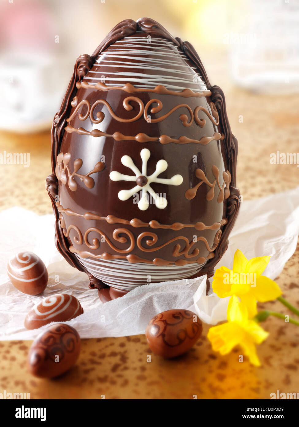 Hand decorated traditional Chocolate Easter egg Stock Photo