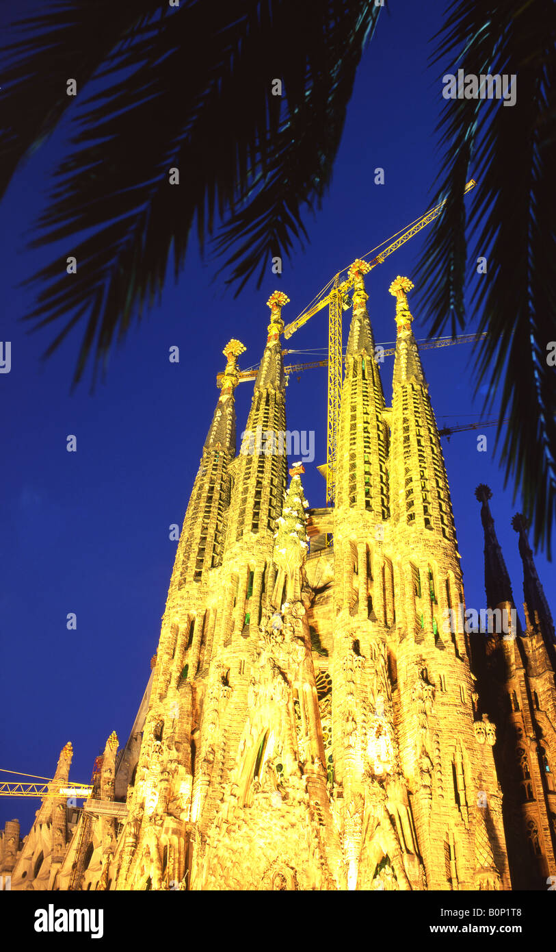 Antoni Gaudi's Sagrada Familia Basilica at night Barcelona Catalonia Spain Stock Photo