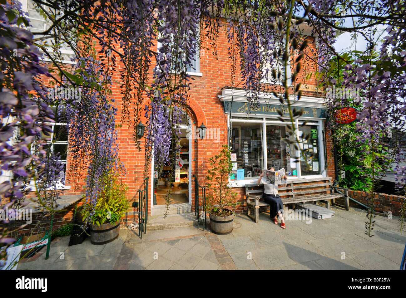 Wisteria frames the entrance to the East Hoathly village stores and