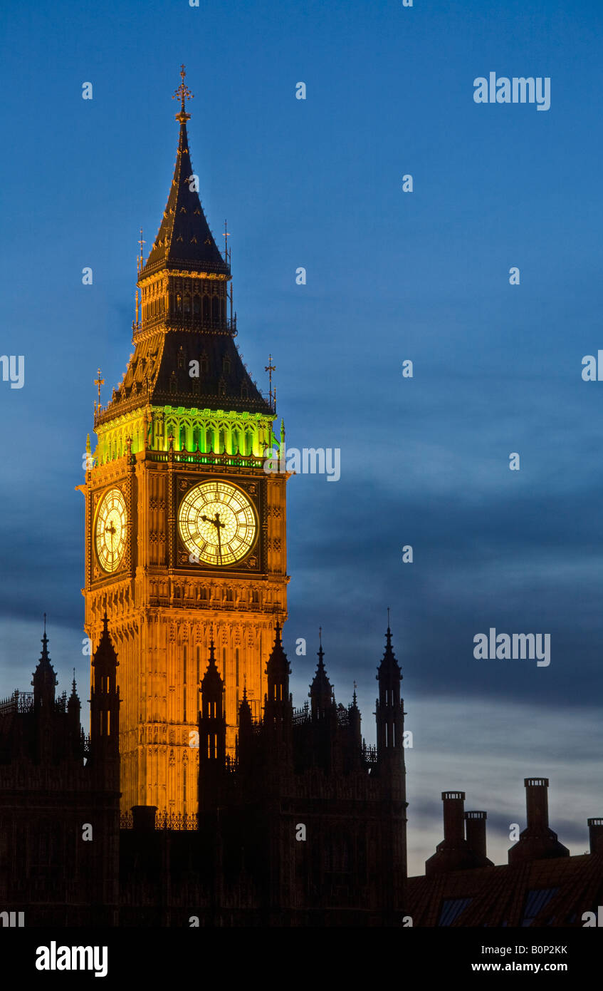 Big Ben lit up at dusk, London, England, UK Stock Photo