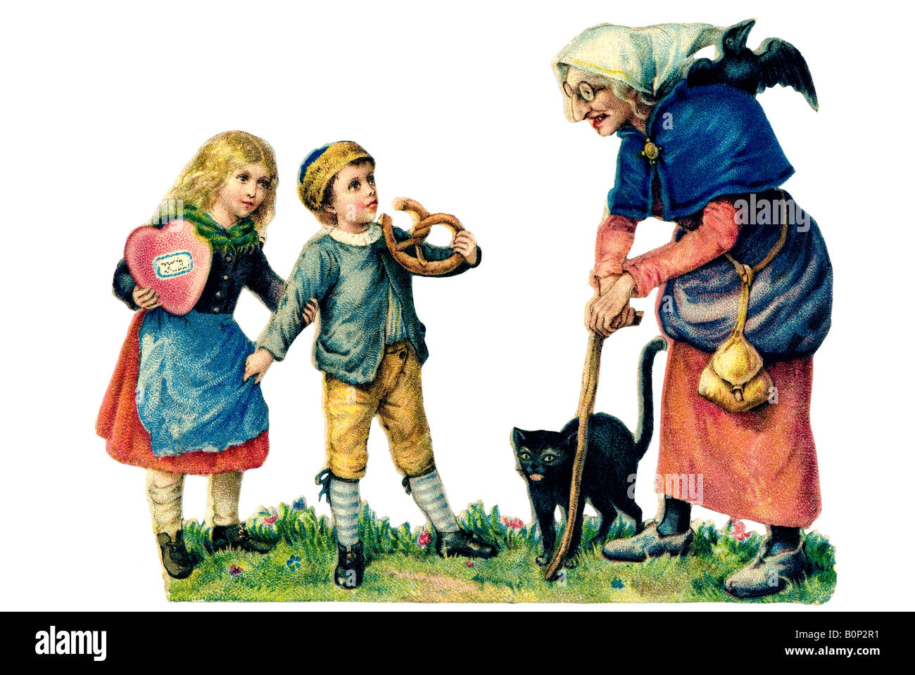 Hansel and Gretel & witch, Brothers Grimm 19th century Germany Stock Photo