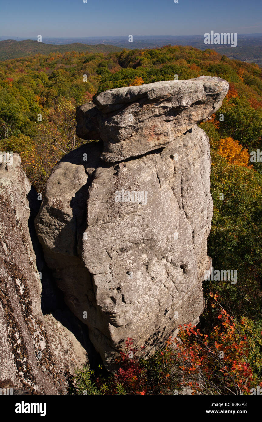 View of tall rock formation from mountain top Mclean Rock Cumberland Mountains Stock Photo