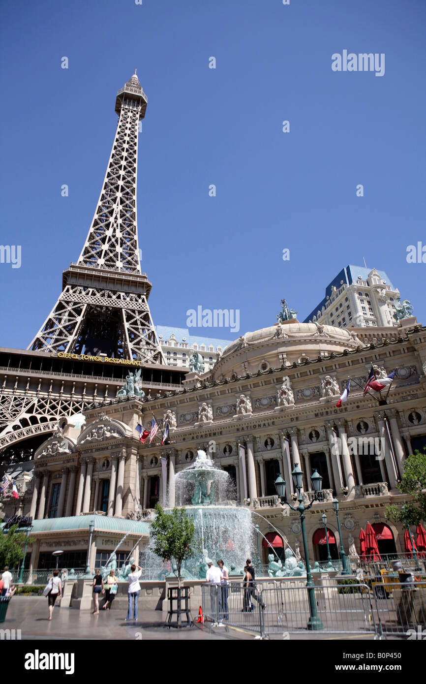 Paris hotel and casino, Las Vegas, Nevada. A half size replica of the eiffel tower seen from the strip. Stock Photo