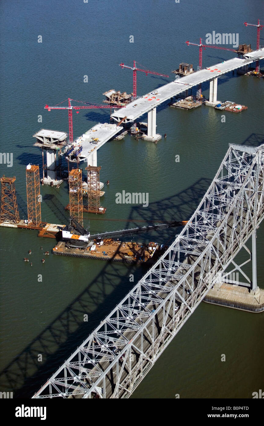 aerial above construction of the replacement span of the San Francisco Bay Bridge Stock Photo