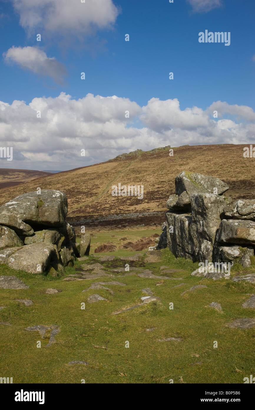 Prehistoric settlement at Grimspound Dartmoor Stock Photo - Alamy