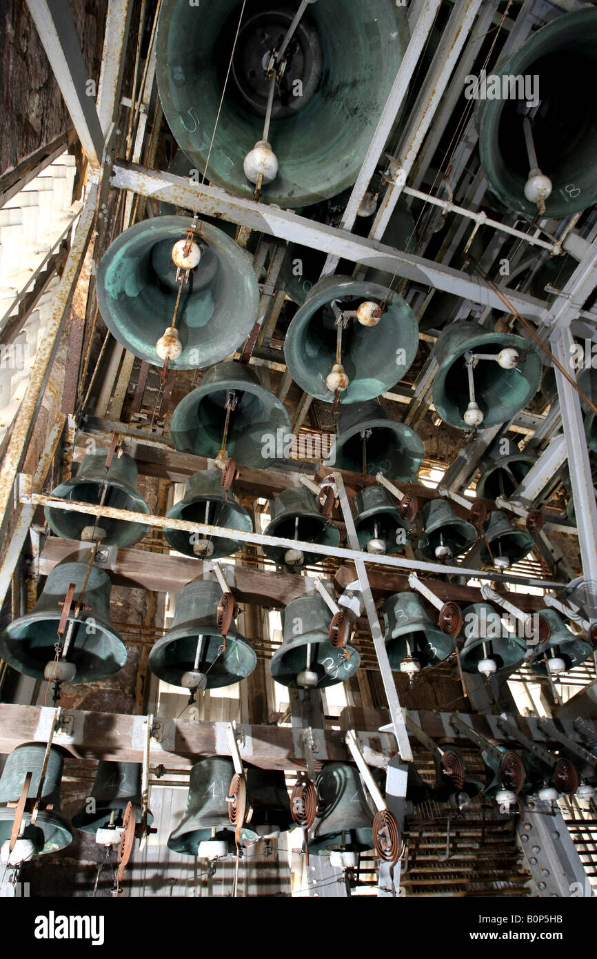 The carillon of 48 bells in the tower of St Nicholas Kirk in the city of Aberdeen, Scotland, Uk Stock Photo